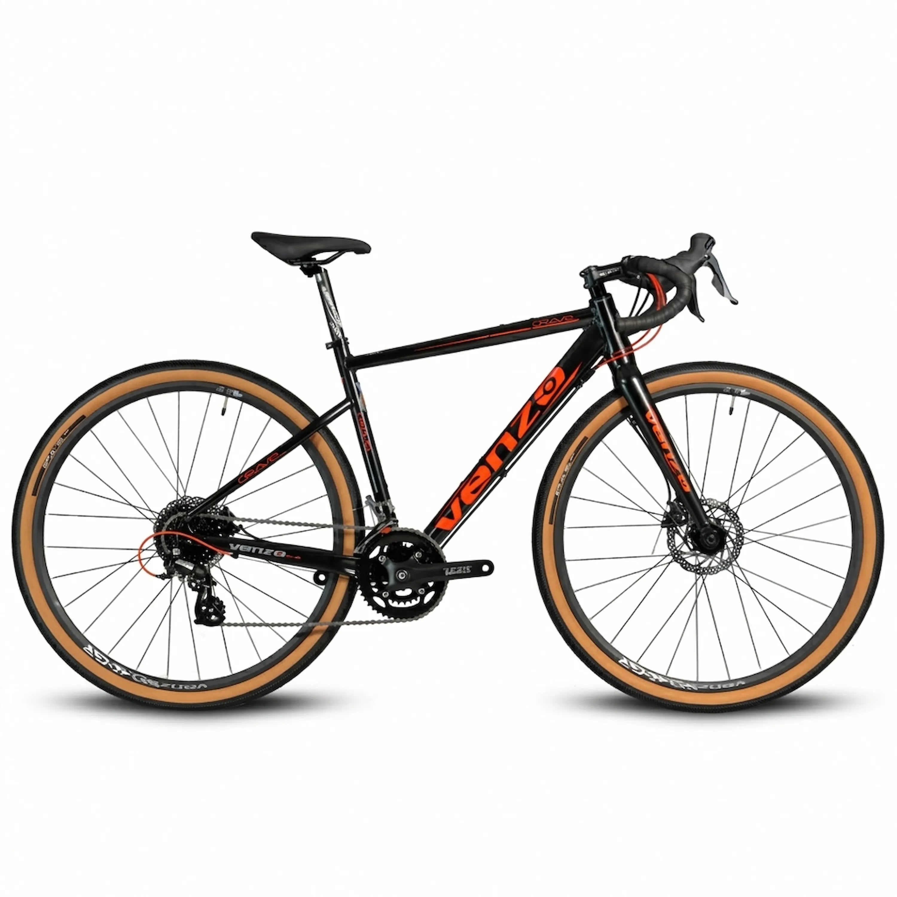 Venzo Gravel Negro Rojo Shimano 2x8 Frenos a disco 